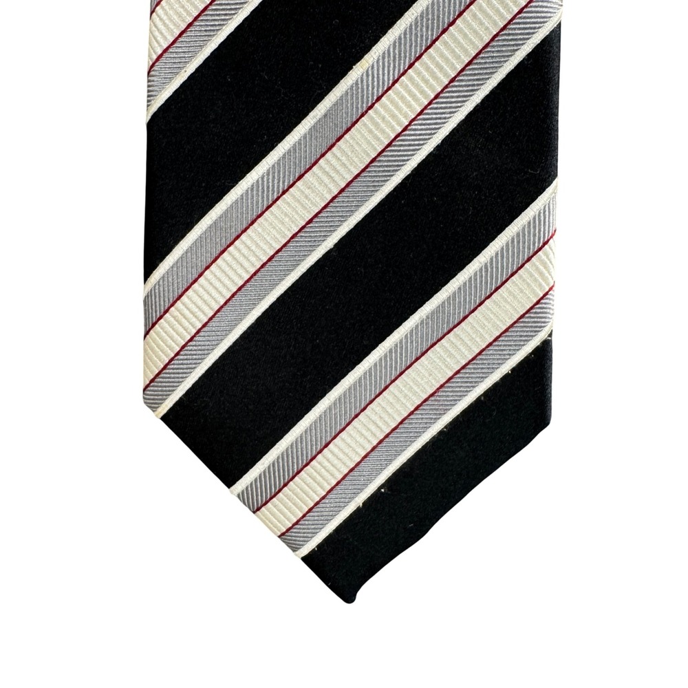 Donald J Trump Signature Collection Silk Tie Black Silver Red Striped Men's